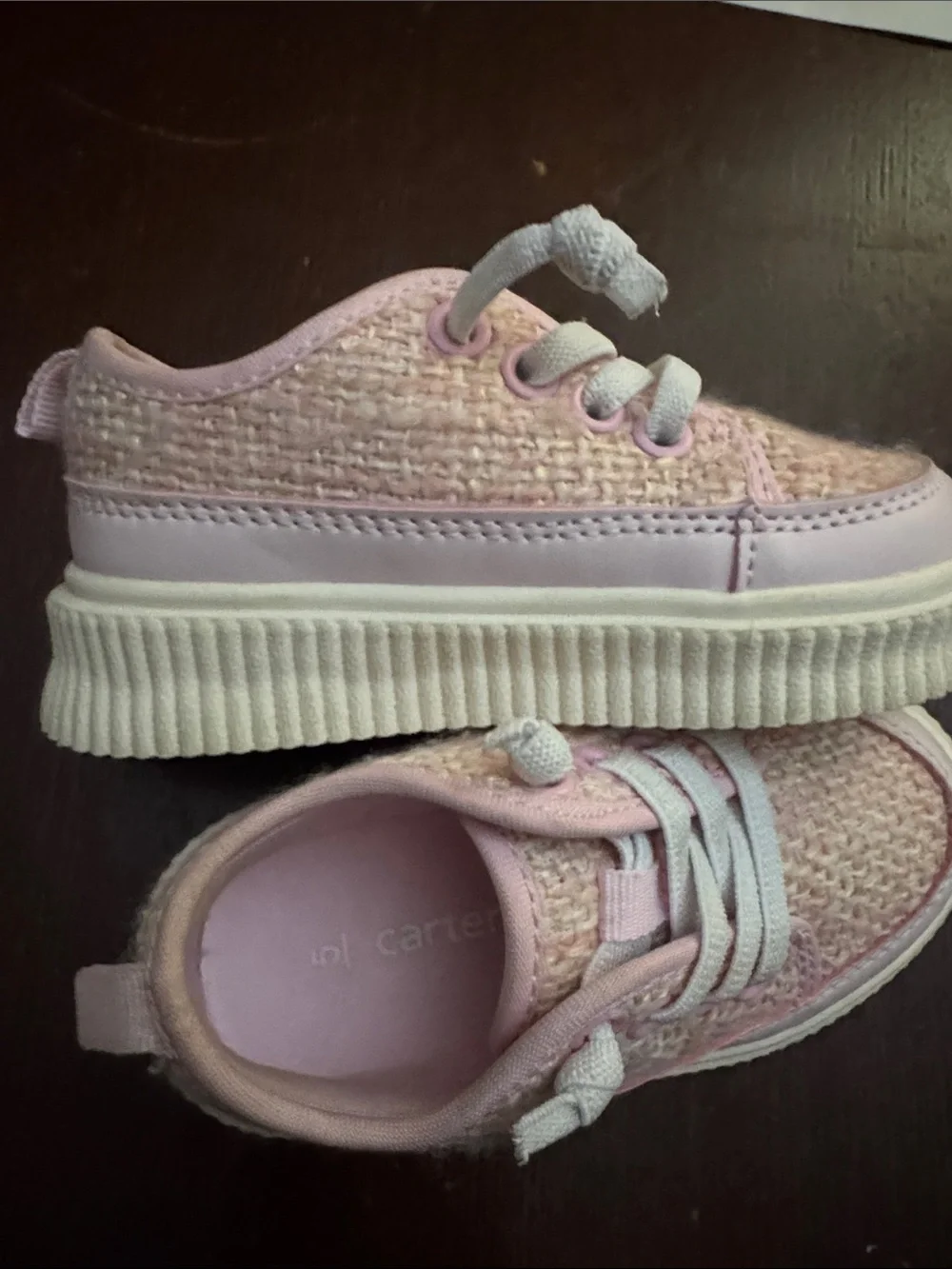 Carter's Pastel Pink Knit Lace-Up Toddler Sneakers size 5